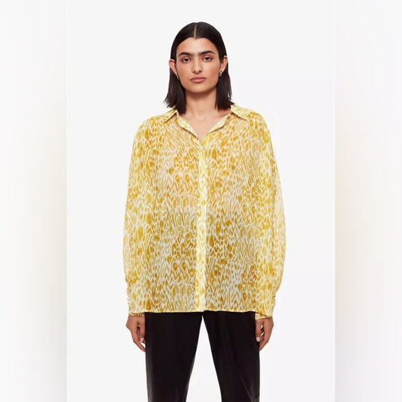ANINE BING NWOT Caleb Silk‎ Blouse in Marigold Leo - Picture 2 of 15